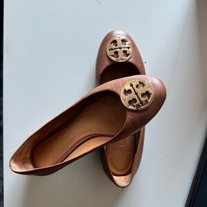 Brown Leather Flats with Gold Logo